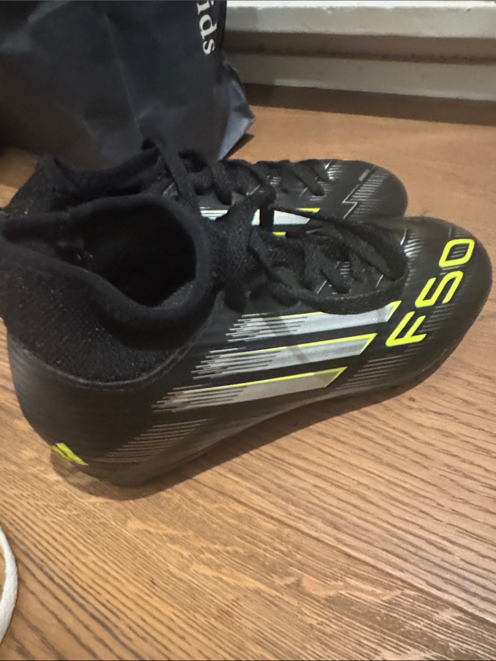 adidas Kids Black Soccer Shoes with Neon Yellow Accents - F50
